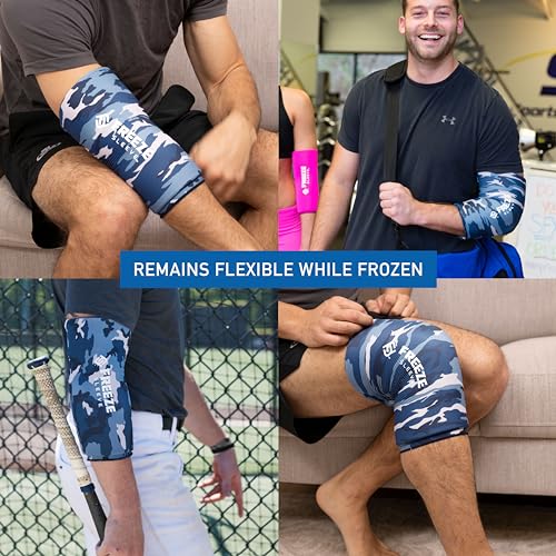 FreezeSleeve Ice and Heat Therapy Sleeve | Reusable Ice Pack Flexible Gel Compression Sleeve for Pain Relief and Recovery of Elbow Knee Ankle Leg Wrist Injuries | Blue Camo Small Medium - color: Blue Camo, size: Small/Medium (Pack of 1)
