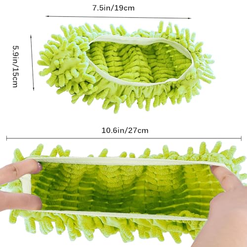2 Pcs Green Mop Slippers,Mop Pads for Floor Cleaning Microfiber Cleaning Soft Washable House Slipper - color: Green