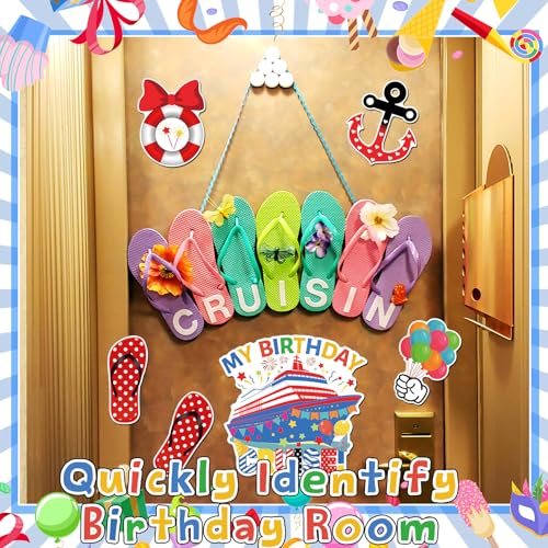 Kanayu 6 Pcs Birthday Cruise Door Decorations Magnetic Large Ship Decorations Magnets Anchor Cruise Decor Car Fridge Magnet Decal for Carnival Stateroom Door - style: Birthday