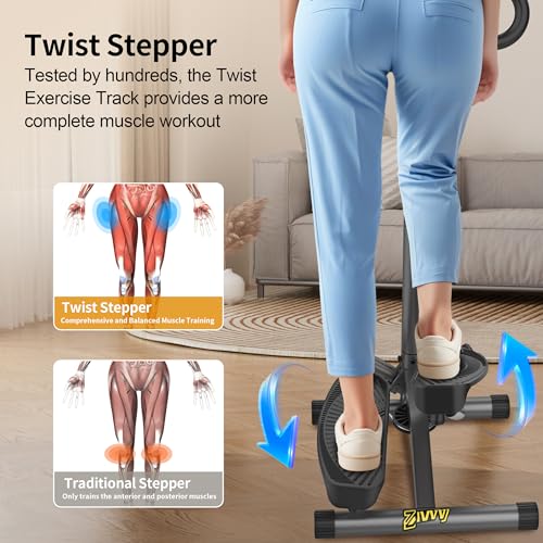 ZIWWVY Stepper Machine with Resistance Bands, Mini Stepper with 300LBS Weight Capacity, Twist Stepper for Full Body Workout, Adjustable Step Height, Smooth and Quiet, Step Machine for Men Women - style: Handlebar Model