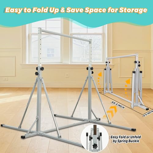 FC FUNCHEER Foldable Gymnastics Bar,5FT Horizontal bar,Adjustable Kids Training bar for Kids Ages 3-15,Kids Gymnastics bar,Triangle Stable Structure-Gym Equipment for Home - color: Grey, style: Bar-Swing-Rings