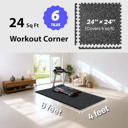 AIRHOP 1'' Ultra-Thick 24 Sq Ft Rubber Top Gym Flooring for Home Gym | 6 Tiles, High Density EVA Foam, Waterproof & Non-Slip Rubber, Interlocking Puzzle Mats, Heavy Duty Floor Protection, 24"x24" - color: Black/White, size: 24 Sq Ft (6 Tiles)