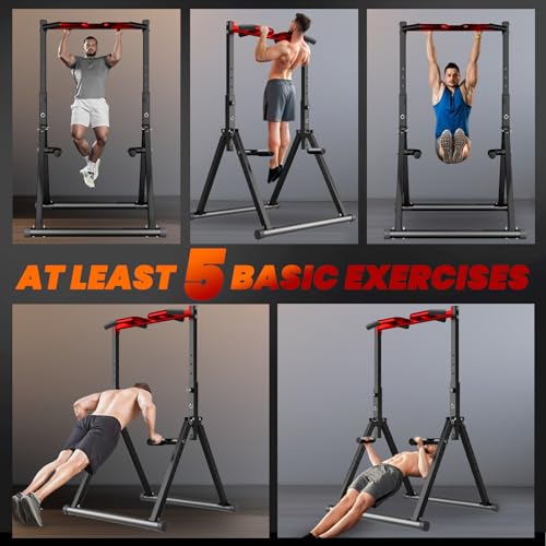 WATBKHE Power Tower Pull Up Dip Station Foldable, Pull Up Bar Station Adjustable, Multi-Function Home Gym, Strength Training Fitness Equipment, Triangular Design, for Home Outdoor - color: Black, Red-Multifunction Bar