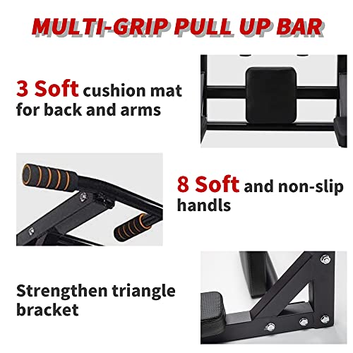 ptlsy Wall Mounted Pull Up Bar Multifunctional with Multi-grip Chin Up Bar Heavy Duty Dip Station for Home Gym Indoor Workout, Fitness Equipment, Dip Stand Supports to 440 Lbs - style: Movable Style