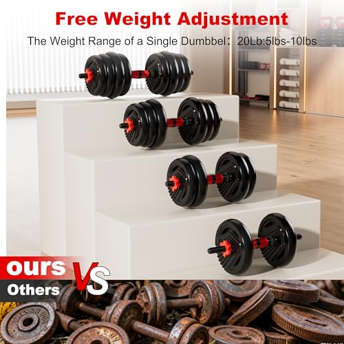 Adjustable Dumbbell Set, 10/20/30/45/70/90lbs Free Weights Dumbbells Set, 5 in1 Dumbbells Set Used as Barbell, Kettlebells, Push up Stand,Weight Plate, Adjustable Weight Set for Home Gym - color: 20LBS(10LB PAIR)