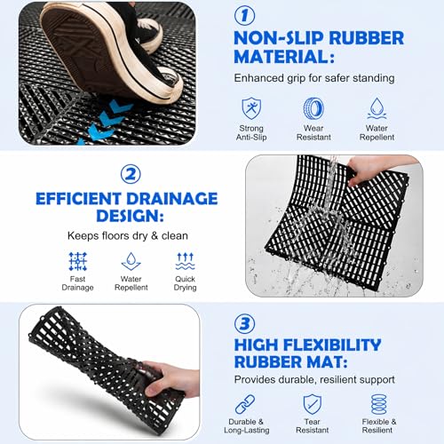 Dunzy 70.87" x 23.62" Non Slip Rubber Restaurant Floor Mats Grade Grease Restaurant Floor Mats Heavy Duty Commercial Anti Fatigue Drainage Rubber Pads for Kitchen Bar Use Wet Area