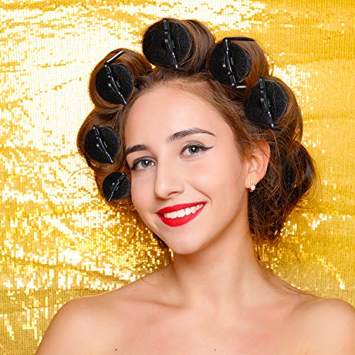 40 Pieces Sponge Hair Rollers Satin Rollers Silk Foam Roller Women Hair Curlers with Duck Teeth Clips for Hairdressing Styling(Black) - color: Black
