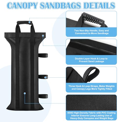 200LBS Canopy Sand Bags Set of 4 Empty Sandbags for Canopy Tent Legs, Heavy Duty Pop Up Canopy Tent Weights for Outdoor Gazebos, Umbrellas, Pergolas, Sunshades & Patio Furniture - No Sand - size: 200 LBS