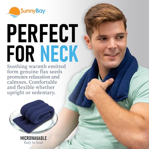 SunnyBay Microwave Heating Pad, 26" Long Microwavable Neck Wrap & Heat Pack for Moist Hot Therapy, Heated Neck Warmer for Neck, Shoulder & Back Pain Relief, Flaxseed Filling, 26x6, Navy Blue - color: 6x26 Unscented - Navy Blue