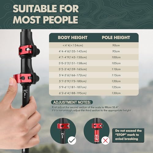 GPTCAMP Walking Sticks,Trekking Poles Collapsible Hiking Poles,Lightweight Folding Travel Walking Pole for Men Women,2pc Adjustable Hiking Stick with EVA Foam Grips for Backpacking - color: Red