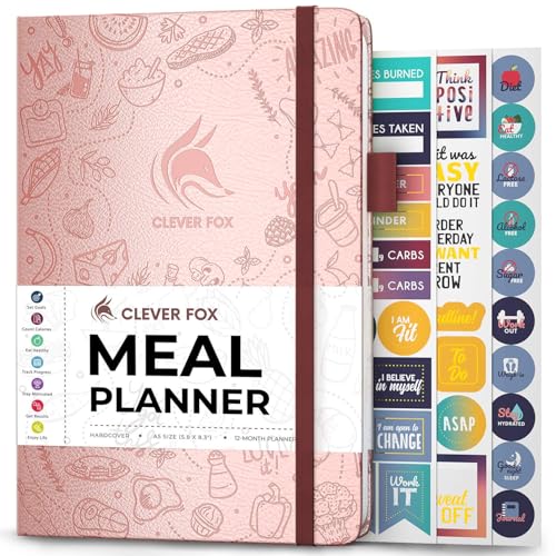 Clever Fox Weekly Meal Planner - Weekly & Daily Meal Prep Journal with Shopping and Grocery Lists for Menu Planning, Healthy Diet & Weight Loss Tracking, Lasts 1 Year, Undated, A5 - Rose Gold - color: Rose Gold