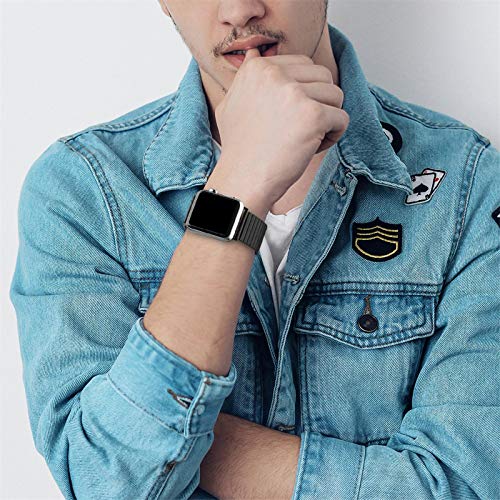 Stainless Steel Stretchable Band Compatible with Apple Watch Series 6/5/4/3/2/1 SE, 41mm/45mm/42mm/38mm/40mm/44mm, Expansion Clasp, Black, 38mm/40mm/42mm/44mm - color: Black, size: 38MM/40MM/41MM S/M