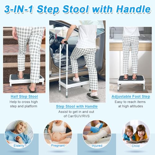 Medical Step Stool with Handle for Elderly Seniors SUV Car Steps 400lb Stepping Stool Adults Ramps with Handrails Height Adjustable Rv Steps Wide Platform Safety Handicap Mobility Assist Devices - size: 21.8×12×38inch