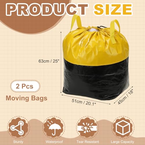 uxcell 2Pcs Extra Large Moving Bags, 20 x 18 x 25" Heavy Duty Woven Clothes Storage Totes Waterproof Packing Bags with Elastic Band and Handle for Home Camping Packing Quilts, Yellow - color: Yellow, size: 20.1 x 18 x 25"