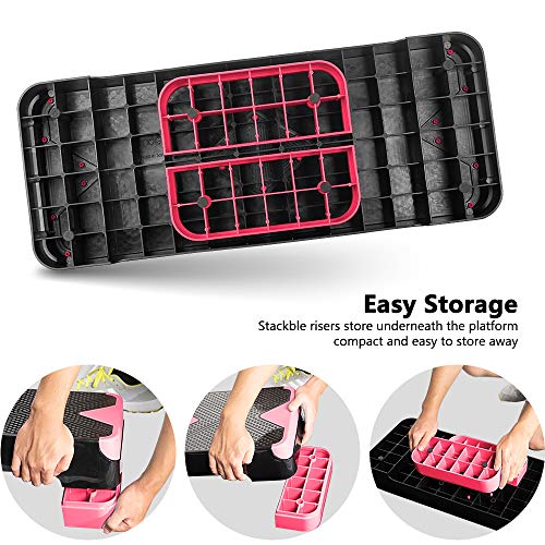 GYMMAGE Adjustable Workout Aerobic Stepper, Aerobic Exercise Step Platform with 2 Risers, Exercise Step Deck for Fitness, 26.5" Trainer Stepper with Non-Slip Surface Home Gym & Extra Risers Options - color: Pink&Black