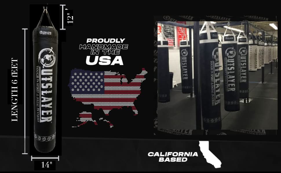 Outslayer Muay Thai Kickboxing Heavy Punching Bag – 6ft 130 lb – Made in USA – for MMA, Boxing & Training - color: Black/Red, size: Without Bottom D-Ring
