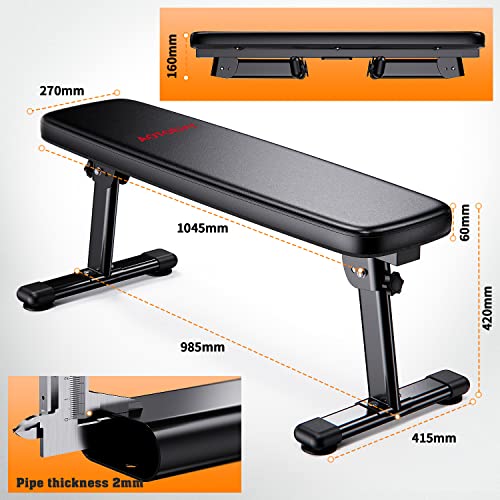 Weight Bench Folding Workout Bench with Carrying Handle Flat Home Training Multiuse Fitness Bench - color: Black