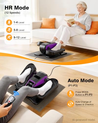 VIVURN® 023 Under Desk Elliptical Mini Electric Leg Exerciser for Senior, 12 Speeds RF Remote Display Monitor Non-Slip Mat, Quiet & Compact Seated Pedal Exerciser for Home Office Gift for Mom Dad - color: Purple