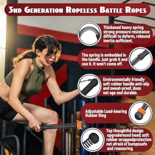 Portable Weighted Ropeless Battle Ropes, Adjustable Cordless Battle Rope Non-Slip Handle with Storage Bag for Home Gym, Fitness Equipment for Women Men HIIT Cardio Strength Training - color: Black