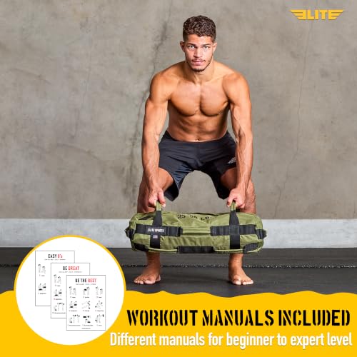 Elite Sports Workout Sandbag for Versatile, Intensive Core Muscles Fitness, Strength Training with Strategic Handle Placement (Unfilled) - color: Green, size: 5 TO 25, 25 TO 50, 50 TO 75 lbs (3 count)