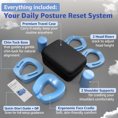G.StretchAid Face-Down Posture Corrector for Tech Neck & Rounded Shoulders | 5-in-1 Face-Down Reset, Guided Chin-Tuck Positioning, 4-Level Cervical & Shoulder Support, Neck Stretcher, Travel Case