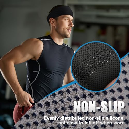 Sukeen Cooling Sports Headbands for Men: Instant Cooling Moisture Wicking Sweatbands Non-Slip Elastic Mens Headband Gym - color: Black/Dark Gray/Royal Blue/Gray, 4 pack