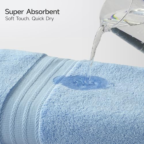 REDKISS 8 Piece Blue Towels Set - 100% Cotton Towels Set with 2 Large Bath Towels, 2 Hand, 4 Washcloths, 600 GSM Highly Absorbent Bath Towel Sets, Blue Quick Dry Shower Towel for Family Dorm Gym - color: Blue