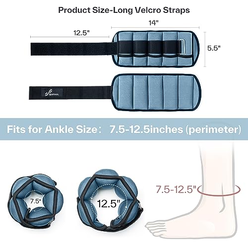 Sportneer Adjustable Ankle Weights Set - 1 Pair (2-10 lbs) Removable Sandbags for Women & Men, Comfortable Neoprene Leg Weights for Walking, Running, Pilates, Yoga, Home Workout & Physical Therapy - color: Dusty Blue