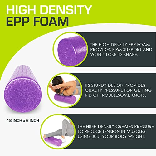 ProsourceFit High Density Foam Rollers 18 - inches long, Firm Full Body Athletic Massager for Back Stretching, Yoga, Pilates, Post Workout Trigger Point Release, Purple - color: Purple, size: 18"H x 6"D