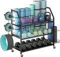 Weight Rack for Dumbbells - Home Gym Storage Rack - Dumbbell and Weight Organizer with 4 Flexible Wheels and Unique Storage on Both Sides