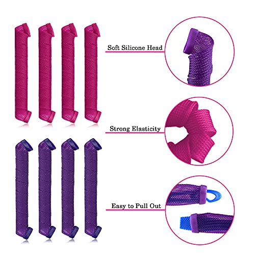 40pcs Heatless Spiral Hair Rollers with Styling Hooks, 22inch/55cm, No Heat Damage, DIY Kit for Long & Medium Hair - color: Purple&Red