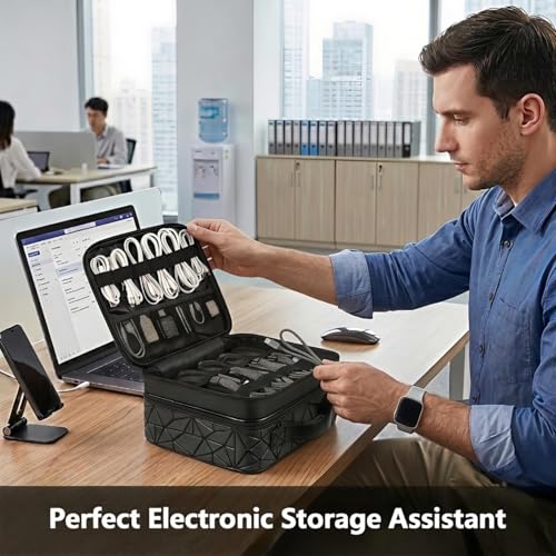 MATEIN Cable Organizer Bag, Travel Electronic Storage Cord Organizer Box | Tech Bag for Travel, Waterproof Charger Storage, Double Layer, Carrying Case for Cord, Shockproof, Portable, DJ Gifts, Black - color: Black, size: Medium