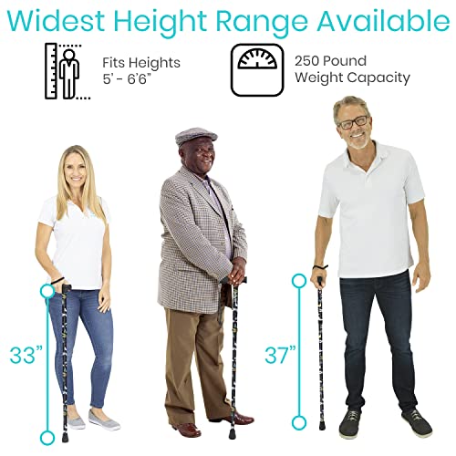 Vive Folding Cane - Foldable Walking for Men, Women Fold-up, Collapsible, Lightweight, Adjustable, Portable Hand Stick Balancing Mobility Aid Sleek, Comfortable (Black Butterfly) - color: Black Butterfly