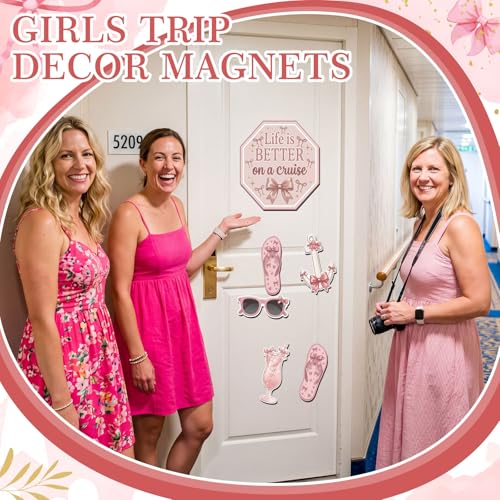 Kanayu 6 Pcs Pink Bow Cruise Door Decorations Magnetic Large Ship Decorations Magnets Anchor Cruise Decor Car Fridge Magnet Decal for Carnival Stateroom Door - style: Pink Bow
