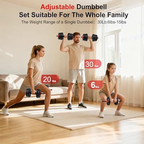 Adjustable Dumbbell Set, 10/20/30/45/70/90lbs Free Weights Dumbbells Set, 5 in1 Dumbbells Set Used as Barbell, Kettlebells, Push up Stand,Weight Plate, Adjustable Weight Set for Home Gym - color: 30LBS(15LB PAIR)