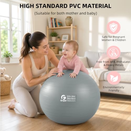 Gruper Exercise Ball, Extra Thick Yoga Ball for Working Out, Yoga & Pregnancy, 4 Sizes Anti-Burst Balance Ball with Foot Pump for Pilates, Physical Therapy & Fitness - color: green, size: S(18IN/45cm)