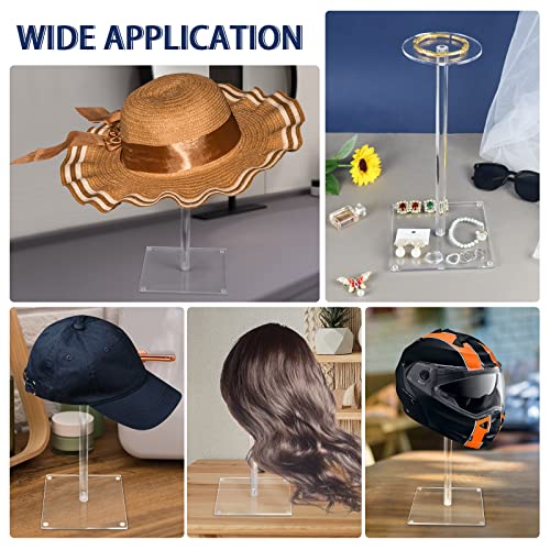 Acrylic Hat Stand and Wig Display Rack, 2pcs 17" Clear Hat Stands for Display, Adjustable Height Hat Holder, Square Barbell Base Display, Hat Rack Stand for Display Jewelry Watch Helmets - size: Square Base