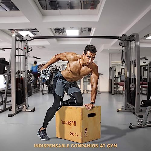 Yes4All Plyo Box, 3-in-1 Wooden Box Jump for Home Gym, Lunges, Squats, Dips - color: A. Wood Basic, style: 20" x 18" x 16"