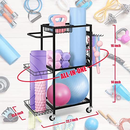 LIANTRAL Yoga Mat Storage Rack - Metal Gym Organizer for Yoga Mats, Foam Rollers & Fitness Equipment, Space Saving Workout Equipment Storage Rack for Home Exercise and Fitness Gear - color: Black