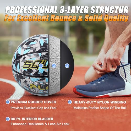 SQUAD NightPlay Reflective Basketball Size 5, Size 7 - Cool Holographic Glow Basketball for Night Game, Ideal Gift for Boys Girls 10-14 Year Old, Cool Teen Toys - color: Camo Blue, size: Size 7