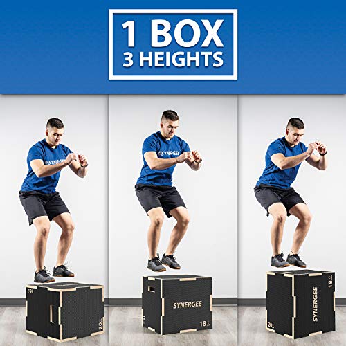 Synergee 3 in 1 Plyo Box – Wood and Soft Plyo Sizes 20/18/16 16/14/12 - color: Non-Slip - 20/18/16