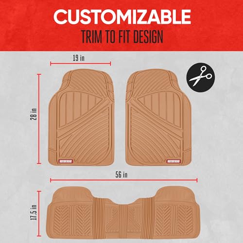 Motor Trend FlexTough Performance All Weather Rubber Car Floor Mats - 3 Piece Floor Mats Automotive Liners for Cars Truck SUV, Heavy-Duty Waterproof (Beige) - color: Beige