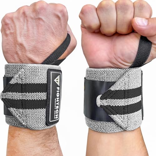 FIGHTECH Wrist Wraps for WeightLifting | 18 inch Professional Grade Lifting Wrist Wraps | Best for Powerlifting Competition, Strength Training, Bodybuilding (Gray, 18 Inch) - color: Gray