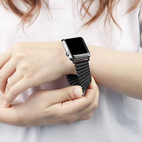 Stainless Steel Stretchable Band Compatible with Apple Watch Series 6/5/4/3/2/1 SE, 41mm/45mm/42mm/38mm/40mm/44mm, Expansion Clasp, Black, 38mm/40mm/42mm/44mm - color: Black, size: 38MM/40MM/41MM S/M
