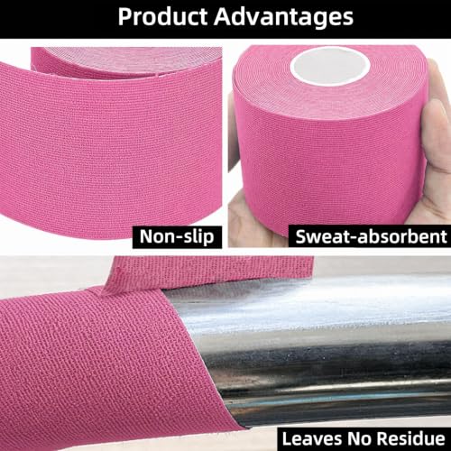 PRIOR FITNESS Aerial Hoop Tape, 5m/16.4ft x 5cm Anti Slip Lyra Hoop Grip Tape, Sweat Absorbent Stretch Textile Pole Dance Tape, No Residue Self Adhesive Hand Protective Tape for Aerial Hoop Ring - color: Pink
