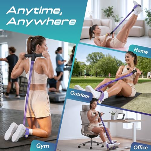 Resistance Band with Pedals, 6 Tube Pedal Resistance Band for Full Body Home Workout, Exercise Band with Handles for Abs, Glutes, Arms & Legs, Portable Fitness Equipment for Women (Purple)