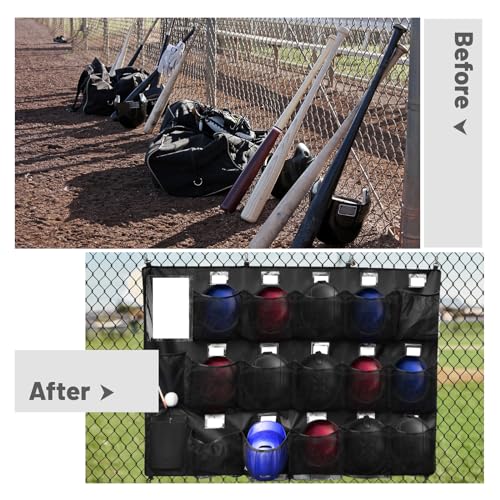 Hikeen Baseball Helmet Bag with Bat Rack for 15 Players Baseball Softball Dugout Organizer Helmets Gloves Balls Organize Storage