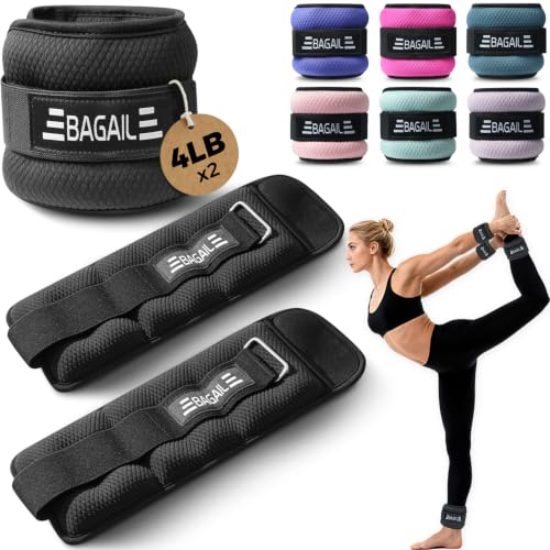 BAGAIL Ankle Wrist Weights for Women & Men, Set of 2 (Available in 0.5/1/2/3/4/5 lb Each), Wearable Leg Arm Weights with Sleek Design & Secure Fit for Walking, Running, Pilates, Home Fitness - color: Black, size: 8 Lb Pair (4 Lb Each)