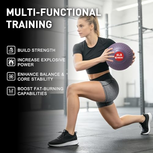 Slam Ball Medicine Ball Weighted Balls for Exercise and Workout, Strength, Cardio, Cross-Training and Core Workouts - color: Purple, size: 10 LB