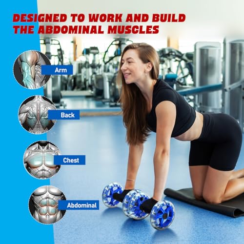 Dual Ab Roller Wheel For Core Strength Double Abdominal Exercise Machine Stomach Workout Equipment Gear Tummy Shaping Trainer Non Slip Handles Blue Men Women 7.87 Inches